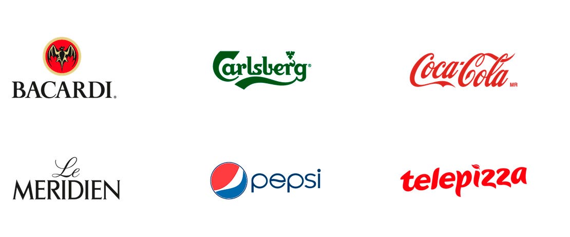 Bacardi, Carlsberg, Coca-Cola, Le Meridiem, Pepsi, Telepizza